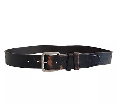 Lacoste Distressed Black/Brown Genuine Leather Adjustable Mens Belt 34 • $24.99