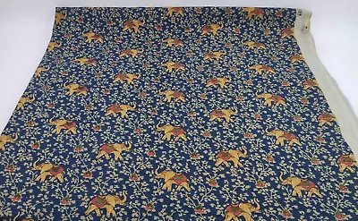 5+yds P. Kaufmann Elephant Walk Caravan Upholstery Fabric Navy Gold Red Defects • $59.99