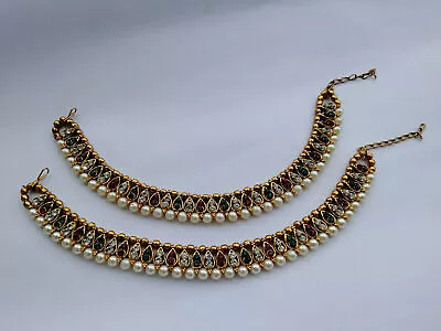 Indian Bollywood Anklet Jewelry Gold Tone Bridal Ethnic Fashion Pearl Payal • $25.33