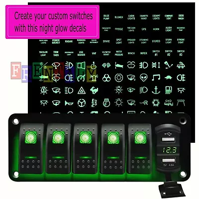 6 Gang Toggle Rocker Switch Panel USB Voltmeter Car Boat Marine Truck Green LED • $28.99