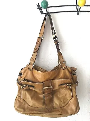 COUNTRY ROAD LEATHER Handbag Shoulder Bag Golden Tan Beige Made In India Boho • $49.99