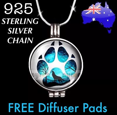 $15.95 • Buy Wolf Paw Print Aromatherapy Essential Oil Diffuser Locket 925 Sterling Necklace