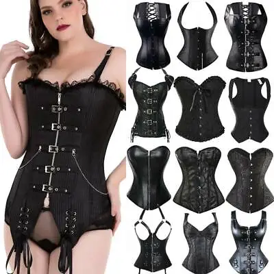 Womens Black Steampunk Corset Bustier Gothic Sexy Lingerie Plus Size Basque Club • $27.79