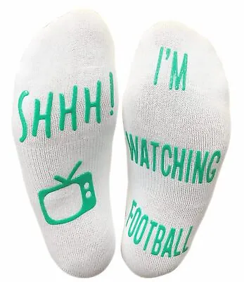Vinsani 'Shhh I'm Watching Football' Ankle Socks Gift For Football Fans - White • £3.99