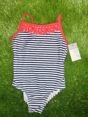 Primark Baby Girls 6-9M Navy White Striped Sleeveless Swimwear Swimsuit  • £3.85