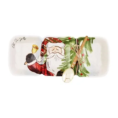 New Mud Pie Christmas Santa Claus Triple Dip Dish Set With Wood & Brass Spoon • $29.99