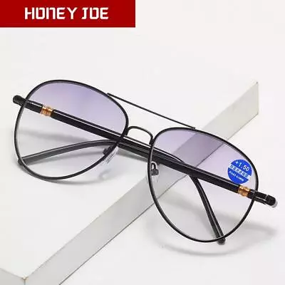 4in1 Bifocal Gradient Gray Lens Anti Blue Light Reading Glasses Sunglasses Men • £6.48