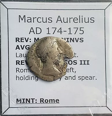 #o054# Roman Silver Denarius Coin Of Marcus Aurelius From 174-175 AD • $36.50