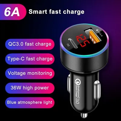 £5.95 • Buy Car Charger USB C Fast Charging QC 3.0 PD Dual Port Adapter For IPhone Samsung