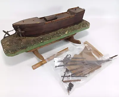 Antique Wood Ship 17 Inch Model On 21 Inch Rocking Base - Decor Or Restor • $44.95