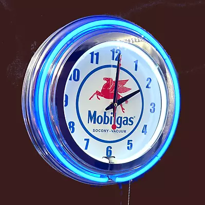 MOBIL Mobilgas Socony Vacuum Pegasus Sign 15  Double Neon Wall Clock Gas Oil • $119.99