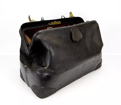 Very Rare - Vintage 1930s Black Naugahyde Hinged Frame Doctor / Gladstone Bag • $189.95