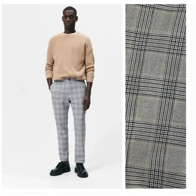 ZARA The Driver Pant Comfort Slim B&W Checkered Print Chinos Men's Size Medium • $45