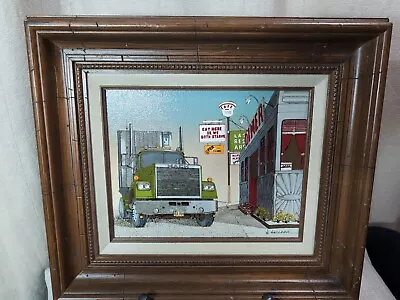 H Hargrove Oil Painting On Canvas Truck Stop Scene Mack Truck / Reefer Vintage • $65