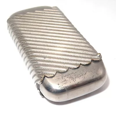 Vintage White Silver Metal Scalloped Edge Striped Match Safe Vesta Case • $4.99