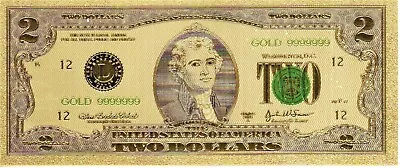 Gold USA 2 Dollar Bill Novelty 24K Colorized With COA As Pictured • $19.99