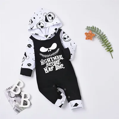 Toddler Baby Nightmare Before Christmas Jumpsuit Skull Print Hooded Romper Gift • £9.02
