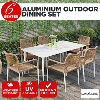 $1249 • Buy 6 Seater Wicker Outdoor Dining Set Aluminium Frame Outdoor Table And Chairs