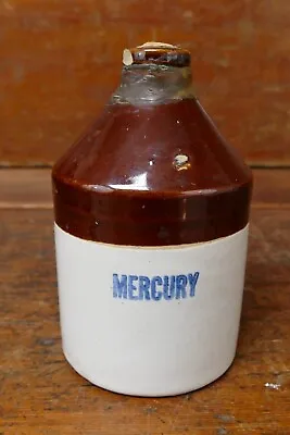 Antique Early 1900s Stoneware Mercury Bottle Apothecary  4 3/4  Slope Shoulder • $39.95