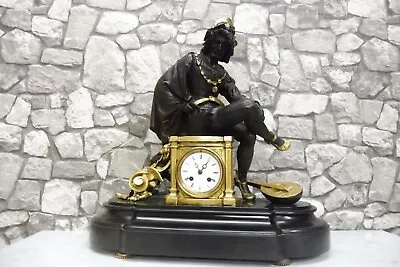 Beautiful Antique French Mantel Clock Desk Clock With Black Marble • $1295