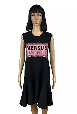 Versus Versace Black Knit Dress Metallic Logo Size S • $120