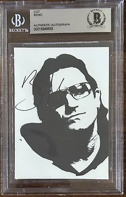 Bono U2 Signed B&W Picture Photograph Print Cut BAS Beckett COA Autograph • $399.99