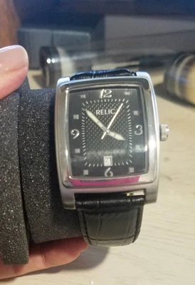 $29.95 • Buy NWOT Relic Stainless Steel & Water Resistant Dress Watch Black Leather Band