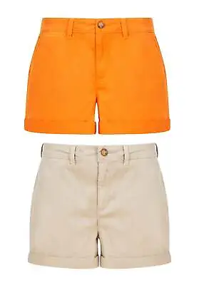 Ladies Relaxed Canvas Cotton Chino Shorts Beige & Orange • £9.95