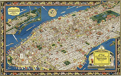 1920 Map Isle Of Manhattan New York Historic Pictorial Aerial View Art Print • £13.45