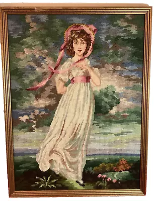 Vintage Needlepoint Embroidery Picture Framed 21 X 16 Pinkie Lawrence Portrait • $60