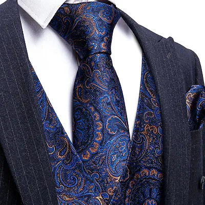 Men's Paisley Design Dress Vest And Neck Tie Hankie Set For Suit Or Tuxedo • $23.99