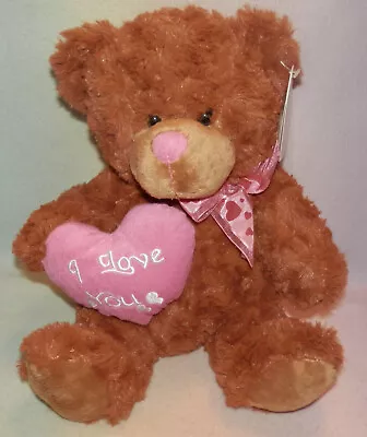 Cinnamon Bear Holding A Heart * Pink Nose * Big Eyes  * Cute * 12 Inch • $25.65