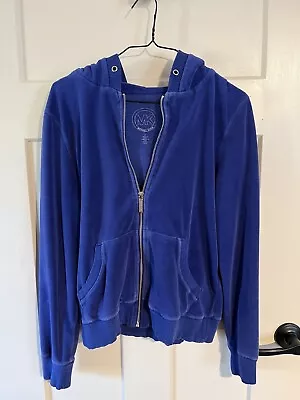 Michael Kors Designer Blue Velour Zip Up Jacket W/ Hood • $30