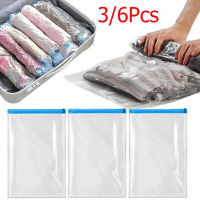 3/6Pcs Roll Up Compression Vacuum Storage Bags Travel Home Luggage Space Saver • £5.23