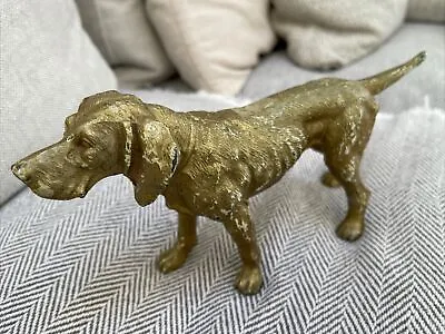 Antique Estate Austrian Vienna Gold Painted Bronze English Pointer Dog Marked • $114.99