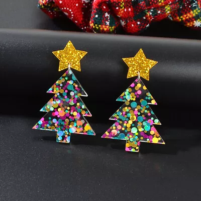 Sparkling Colorful Sequin Star Christmas Tree Dangle Earrings Festival Jewellery • $2.98