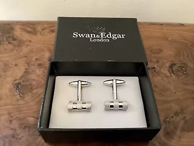 £15 • Buy Swan & Edgar London Chrome Plated Diamond Cut Steel Bar Cufflinks In Display Box