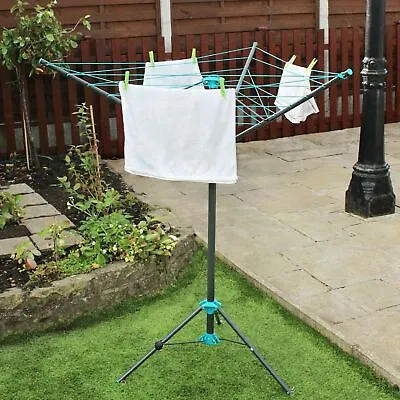 16M Portable Rotary Airer Compact 3 Arm Free Standing Washing Line Caravan Dryer • £38.89