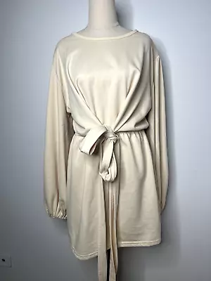 Sabo Skirt Long Sleeve Sweater Dress Size Large Solid Knot Cream Beige • $39.99