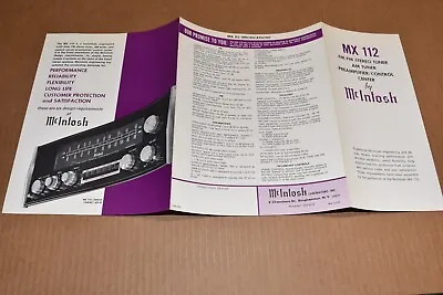 McIntosh MX 112 TUNER PREAMPLIFIER CONTROL CENTER  Dealer Brochure • $9.99