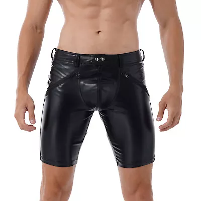US Mens PVC Leather Skinny Pants Punk Tights Long Pants Rock Motorcycle Trousers • $17.99