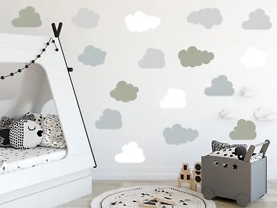 Clouds Set Of 16 Decals Minimalist Scandi Wall Sticker Nordic Home Kids Decor  • £4.99