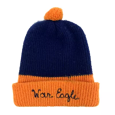 Vtg Auburn Tigers War Eagle Beanie Toboggan Pom Chain Stitched Logo Ski Hat Cap • $39.99