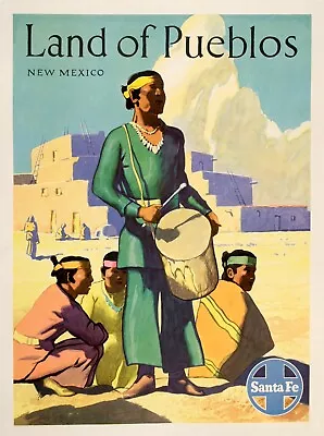 Original Santa Fe Railroad 1950's Poster For Land Of Pueblos New Mexico • $850