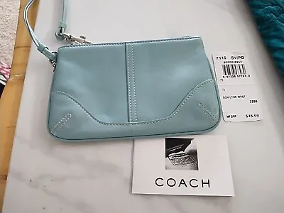 Coach Blue Wristlet Coin Purse Wallet Logo Leather  With UPC NEW • $75.87