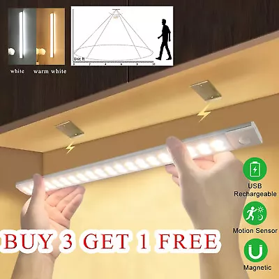 £4.93 • Buy Wireless LED Rechargeable PIR Motion Sensor Light Strip Cabinet Closet Lamp USB