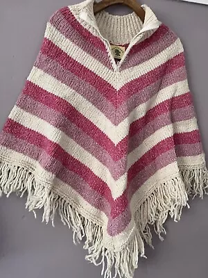 £12 • Buy 90s Oo's Pachamama Poncho Cape One Size VGuc Zip Turtle Neck Chunky Knit Warm