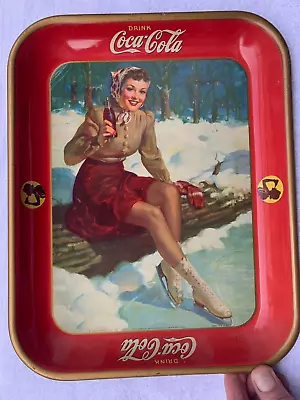 Rare Vintage 1941 Coca-Cola Ice Skating Girl Tray Metal Winter Snow Coke • $99.87