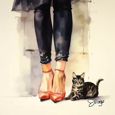 Cat Vintage Watercolor Painting Art Print 8.5x11 • $15.99