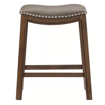 Pemberly Row 25.75  Transitional Wood/Faux Leather Saddle Counter Stool In Brown • $84.31